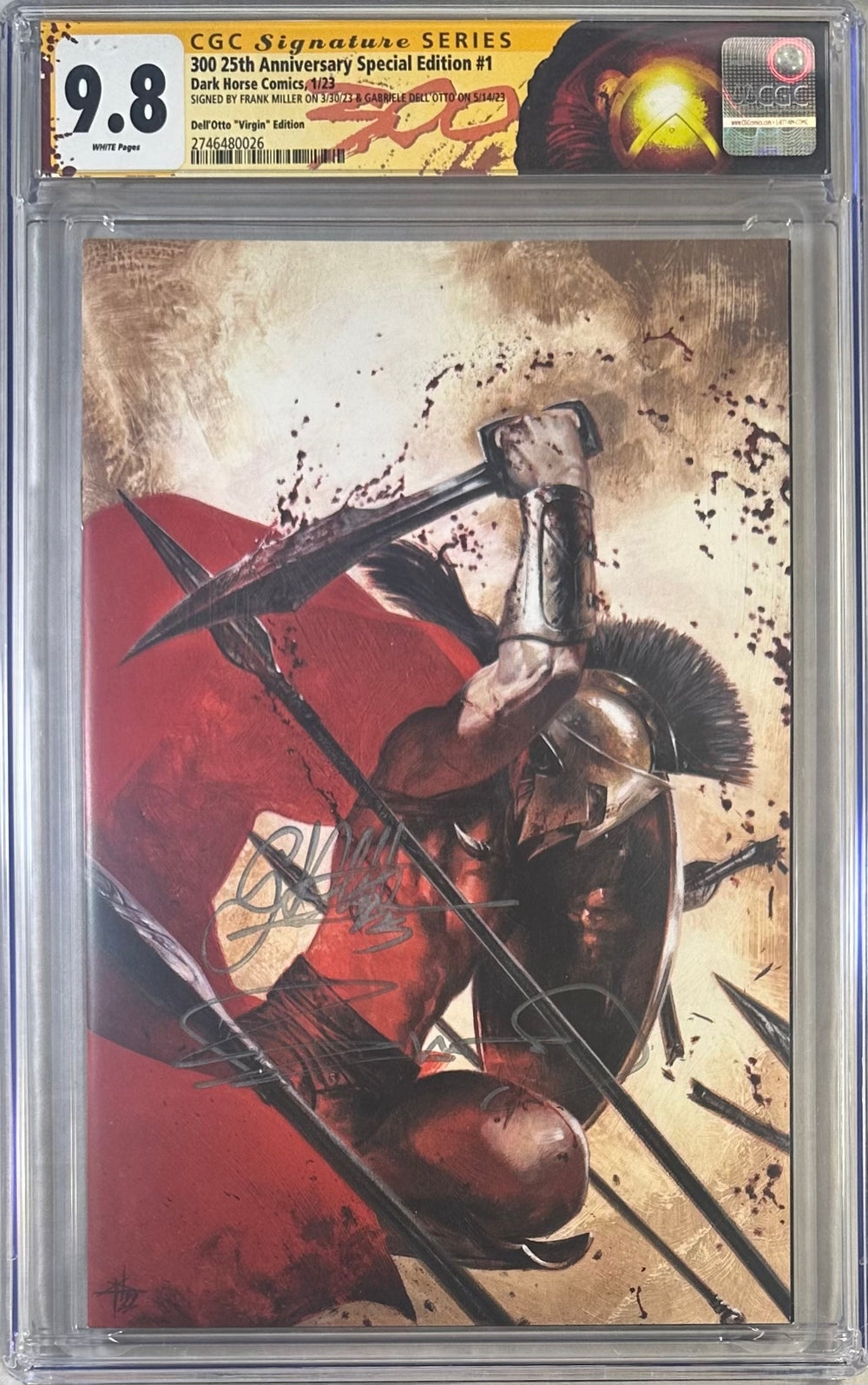 300 25TH ANNIVERSARY SPECIAL EDITION #1 DELL’OTTO “VIRGIN” EDITION CGC SS 9.8 SIGNED BY FRANK MILLER & GABRIELE DELL’OTTO