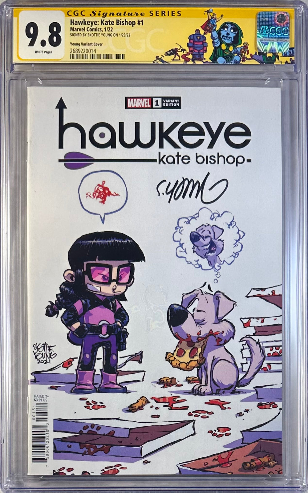 HAWKEYE: KATE BISHOP #1 YOUNG VARIANT COVER CGC SS 9.8 SIGNED BY SKOTTIE YOUNG