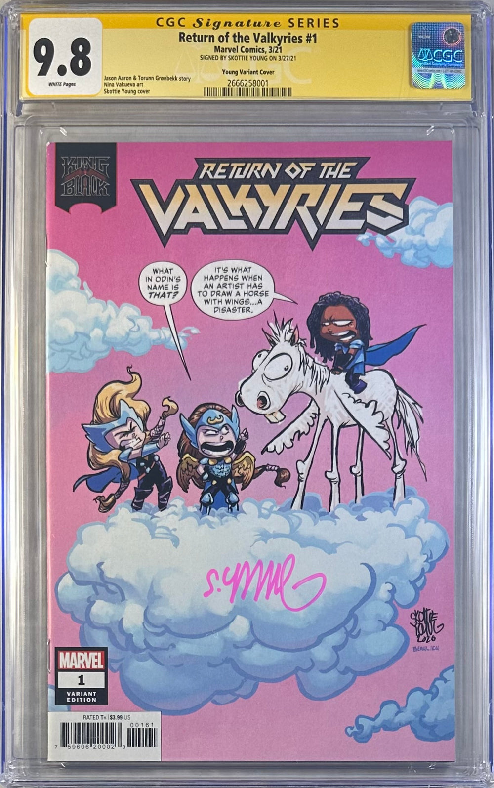 RETURN OF THE VALKYRIES #1 YOUNG VARIANT COVER CGC SS 9.8 SIGNED BY SKOTTIE YOUNG