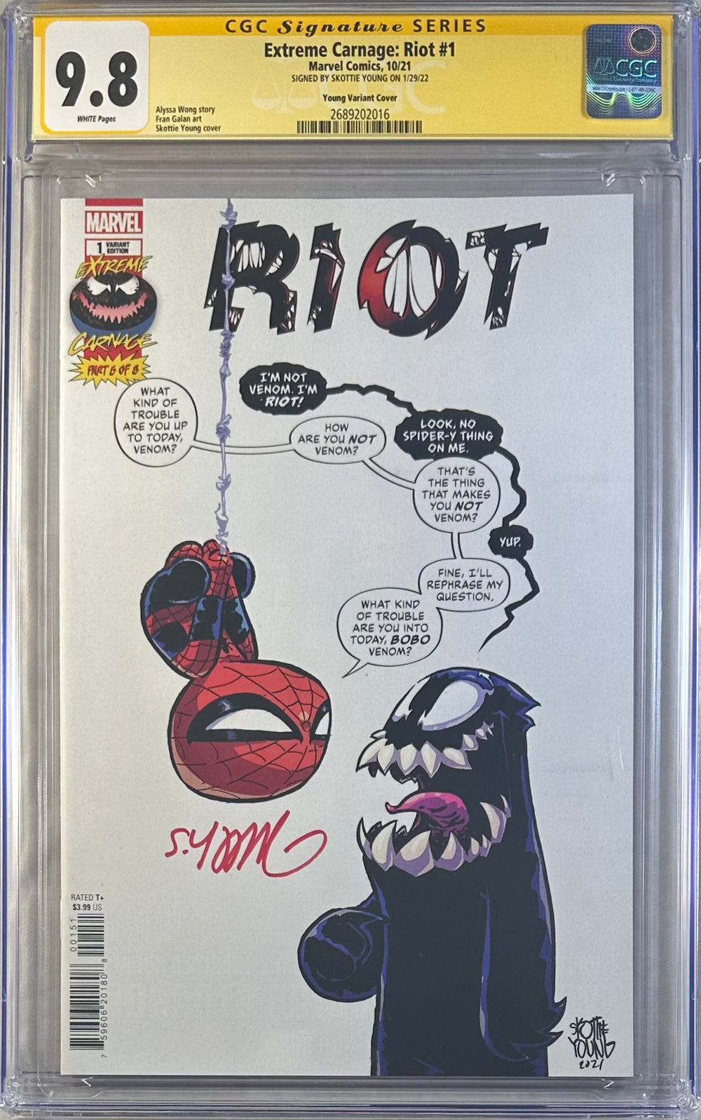 EXTREME CARNAGE: RIOT #1 YOUNG VARIANT COVER CGC SS 9.8 SIGNED BY SKOTTIE YOUNG