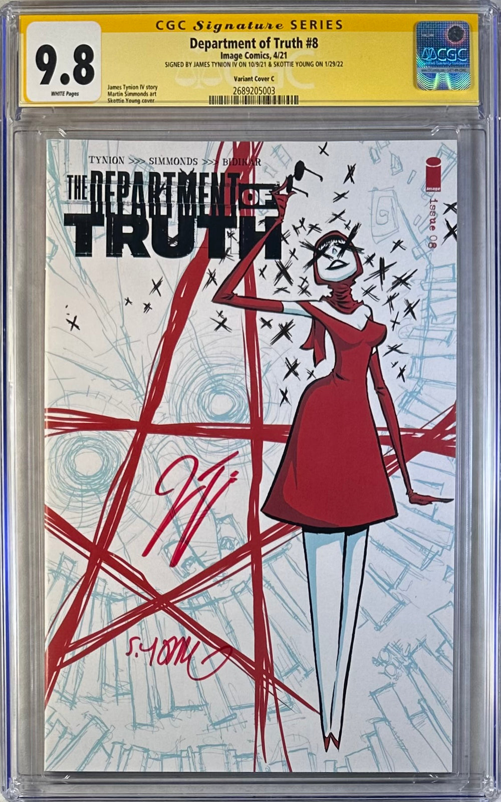 DEPARTMENT OF TRUTH #8 VARIANT COVER C CGC SS 9.8 SIGNED BY SKOTTIE YOUNG & JAMES TYNION IV