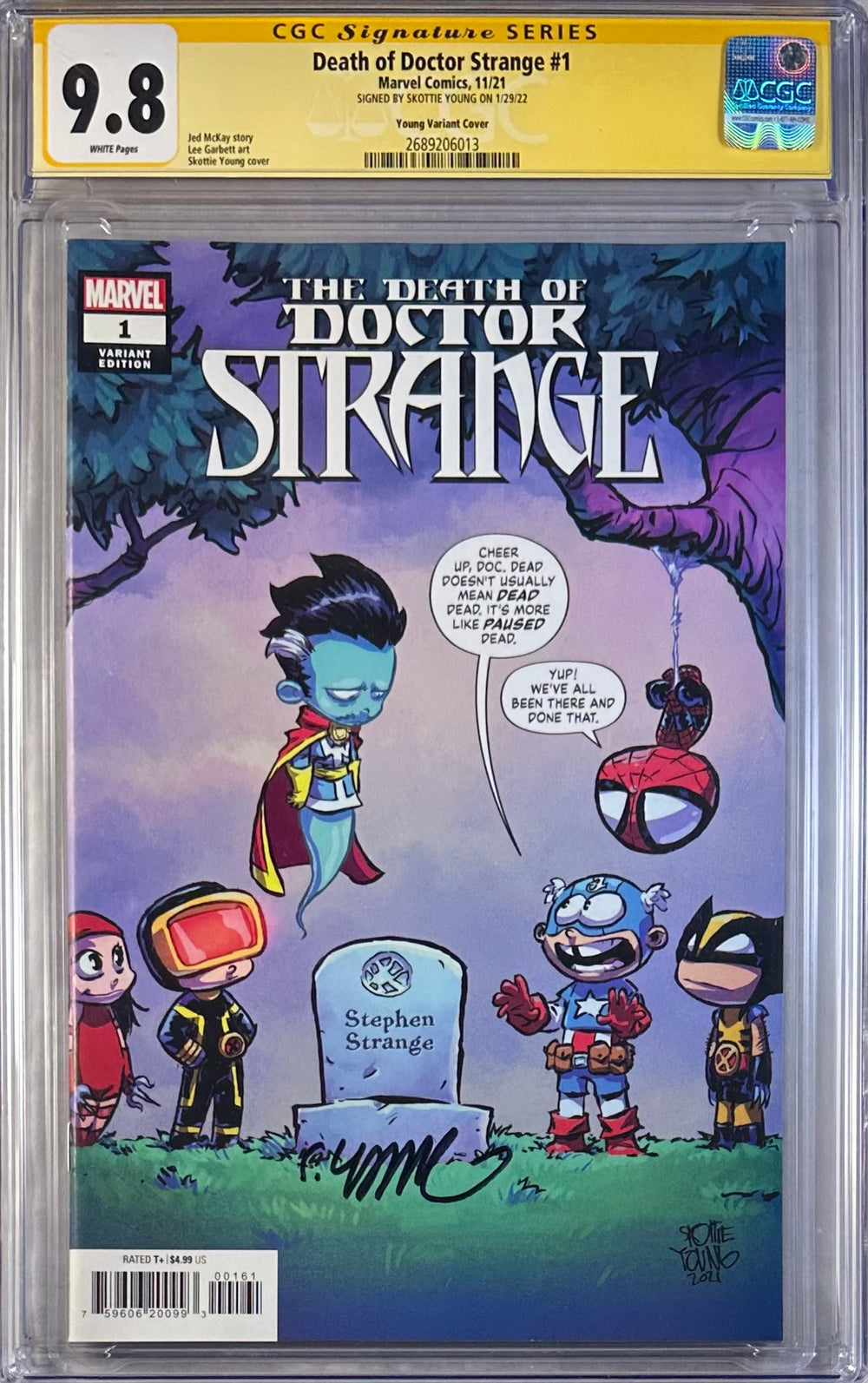 DEATH OF DOCTOR STRANGE #1 YOUNG VARIANT COVER CGC SS 9.8 SIGNED BY SKOTTIE YOUNG