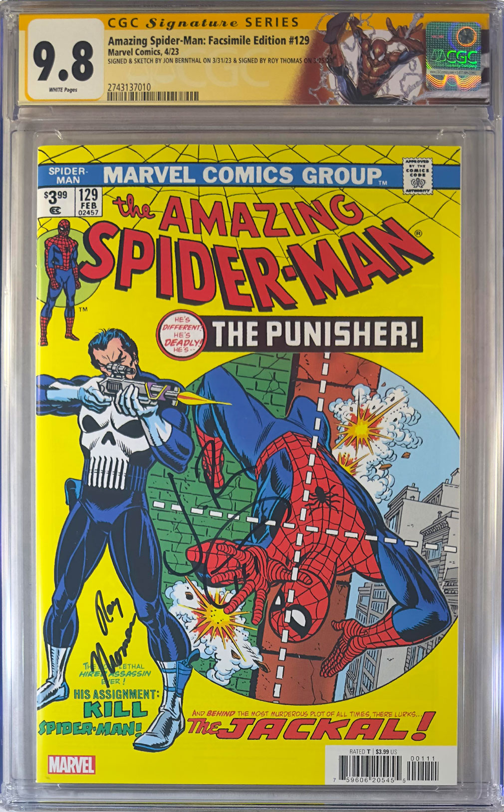 Amazing Spider-Man #129 Facsimile CGC SS 9.8 Signed by Jon Bernthal & Roy Thomas