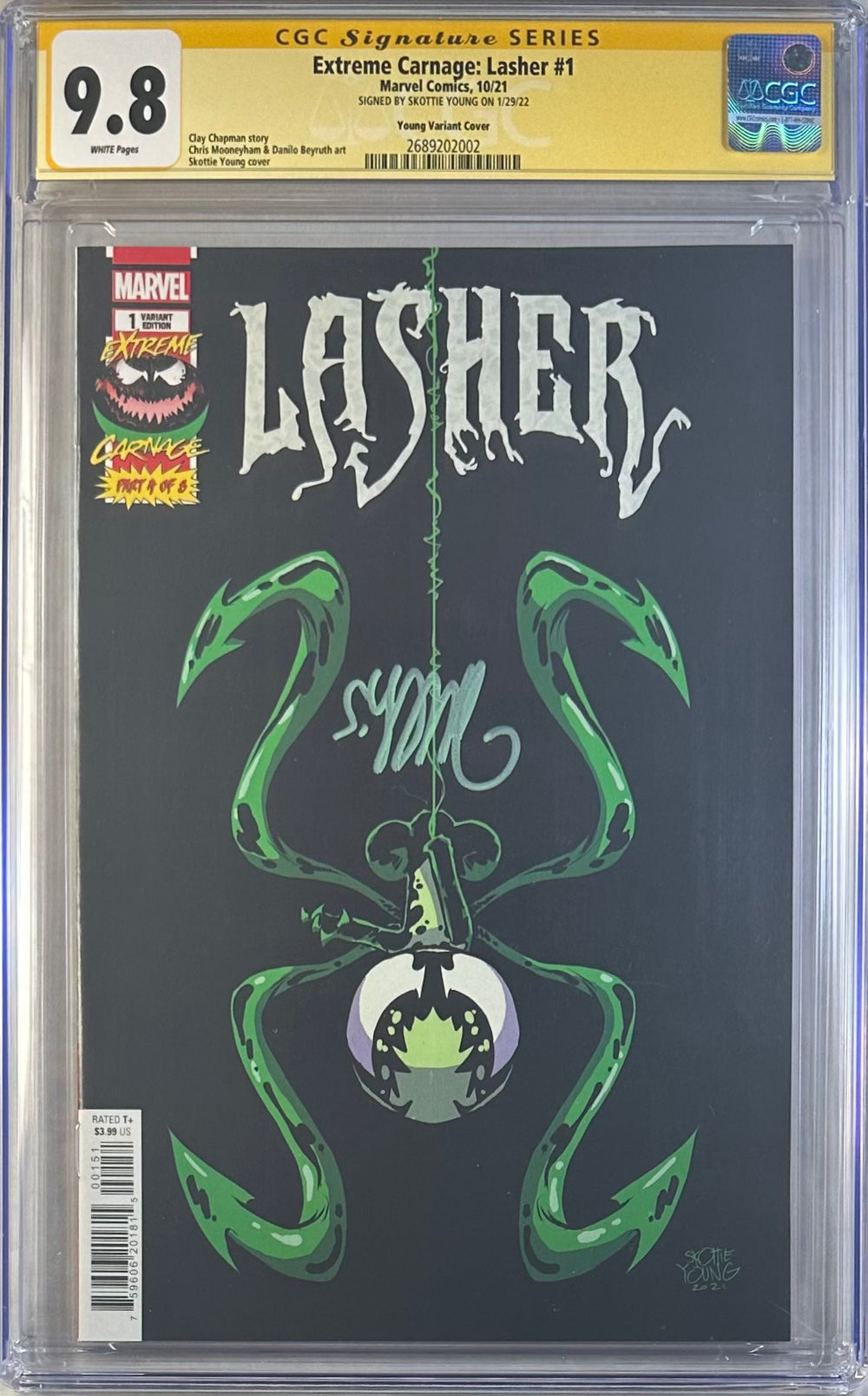 EXTREME CARNAGE: LASHER #1 YOUNG VARIANT COVER CGC SS 9.8 Signed by Skottie Young