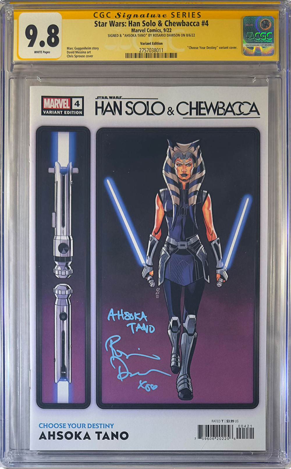 Star Wars: Han Solo & Chewbacca #4 Variant CGC SS 9.8 Signed by Rosario Dawson