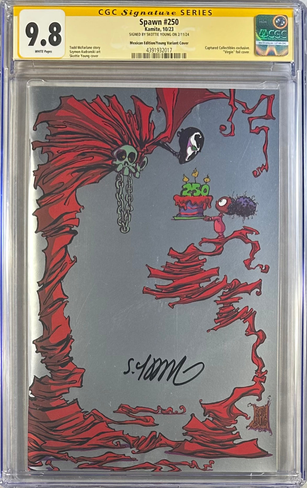 SPAWN #250 SKOTTIE YOUNG SILVER VIRGIN FOIL CGC SS 9.8 SIGNED BY SKOTTIE YOUNG