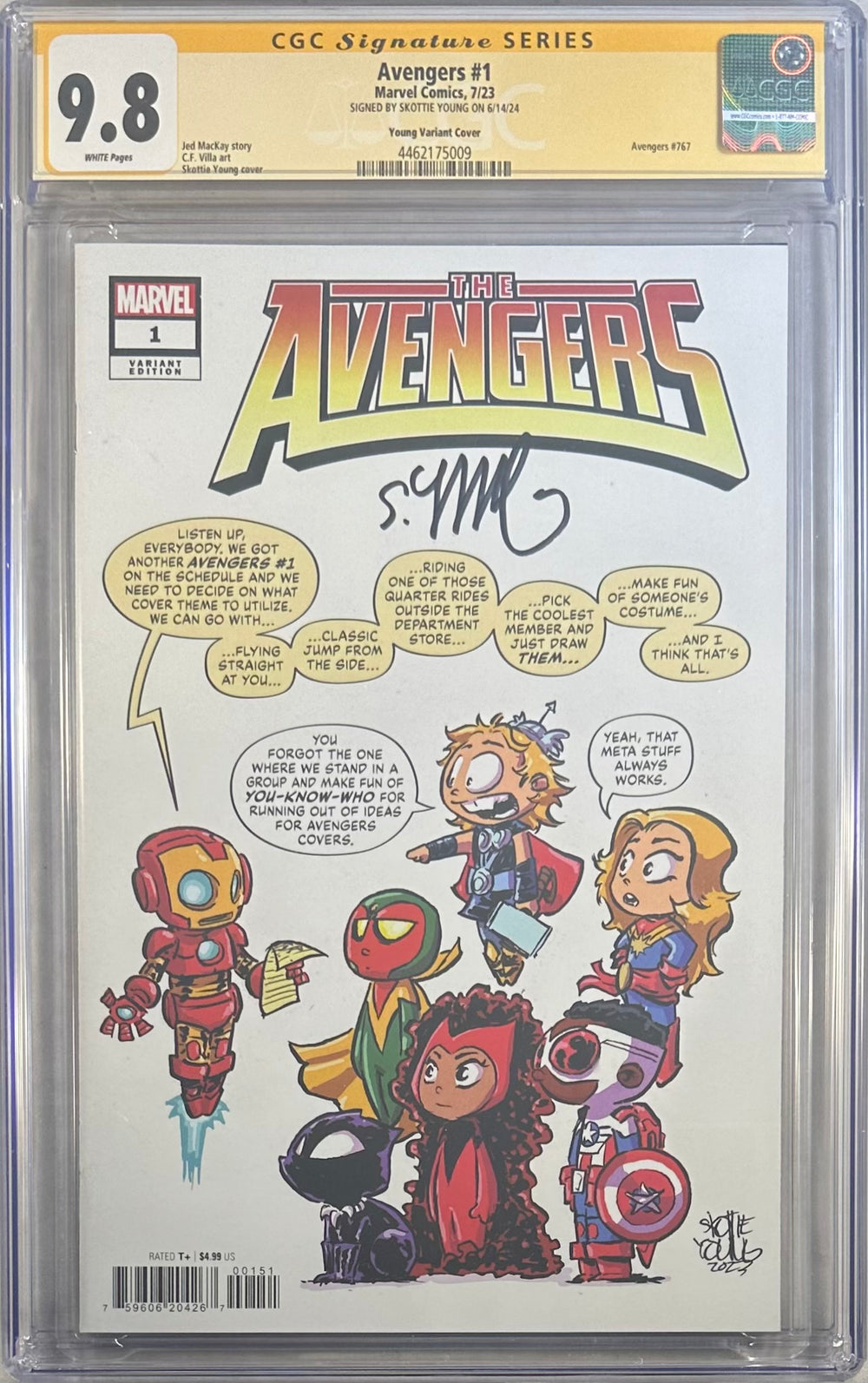 THE AVENGERS #1 YOUNG VARIANT COVER CGC SS 9.8 SIGNED BY SKOTTIE YOUNG