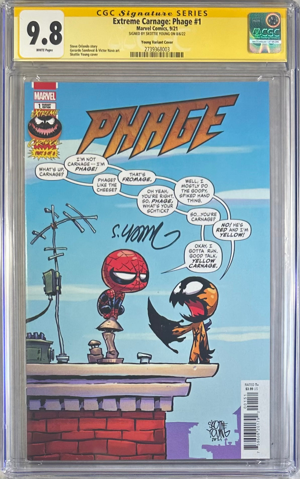 EXTREME CARNAGE: PHAGE #1 YOUNG VARIANT COVER CGC SS 9.8 SIGNED BY SKOTTIE YOUNG