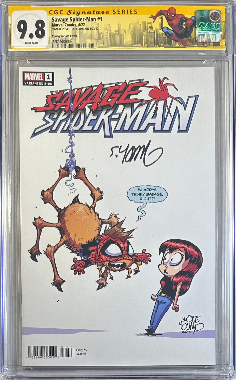 SAVAGE SPIDER-MAN #1 YOUNG VARIANT COVER CGC SS 9.8 SIGNED BY SKOTTIE YOUNG