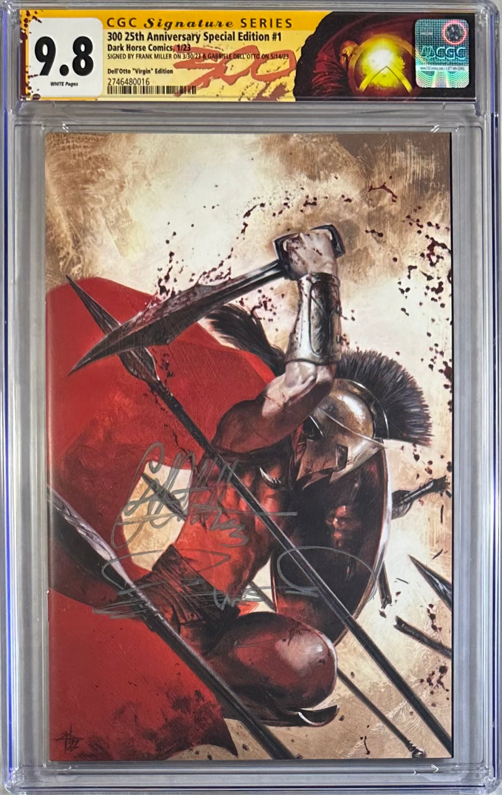 300 25TH ANNIVERSARY SPECIAL EDITION #1 DELL’OTTO “VIRGIN” EDITION CGC SS 9.8 SIGNED BY FRANK MILLER & GABRIELE DELL’OTTO