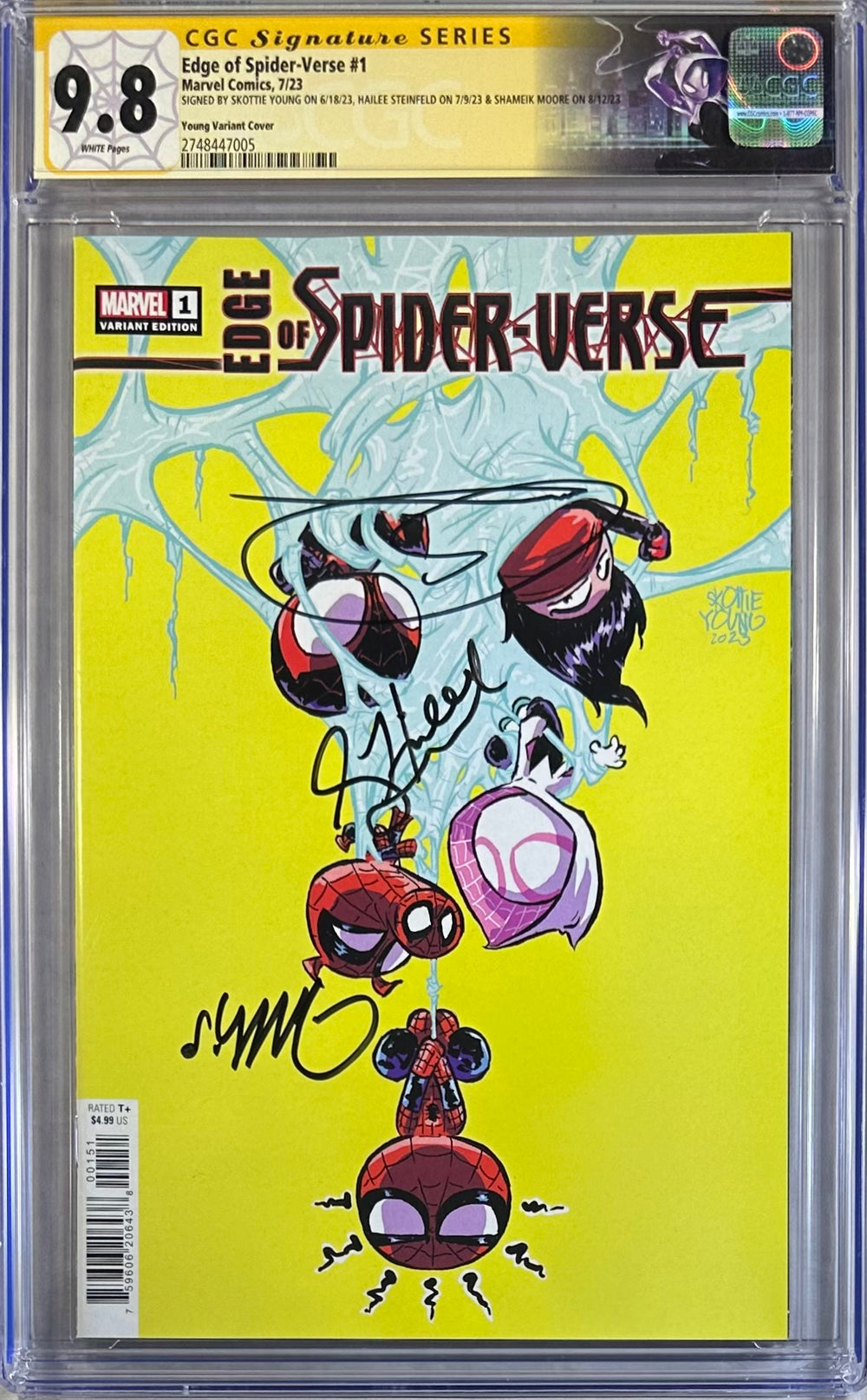 EDGE OF SPIDER-VERSE #1 YOUNG VARIANT COVER CGC SS 9.8 SIGNED BY SKOTTIE YOUNG, HAILEE STEINFELD & SHAMEIK MOORE