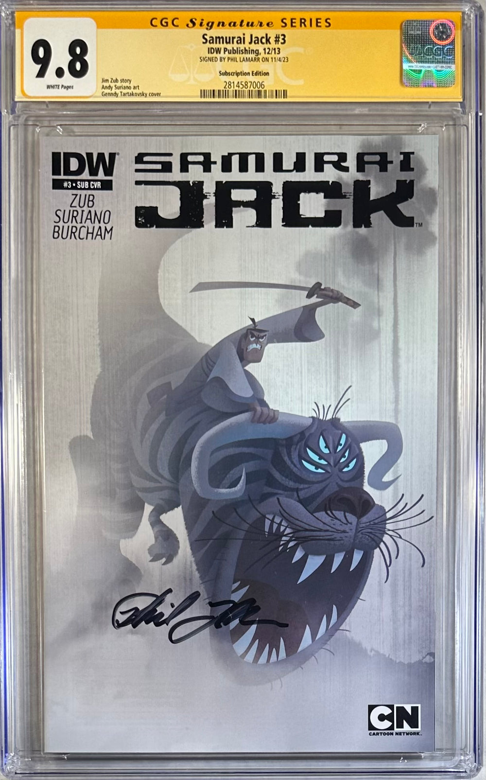 SAMURAI JACK #3 SUBSCRIPTION EDITION CGC SS 9.8 SIGNED BY PHIL LAMARR