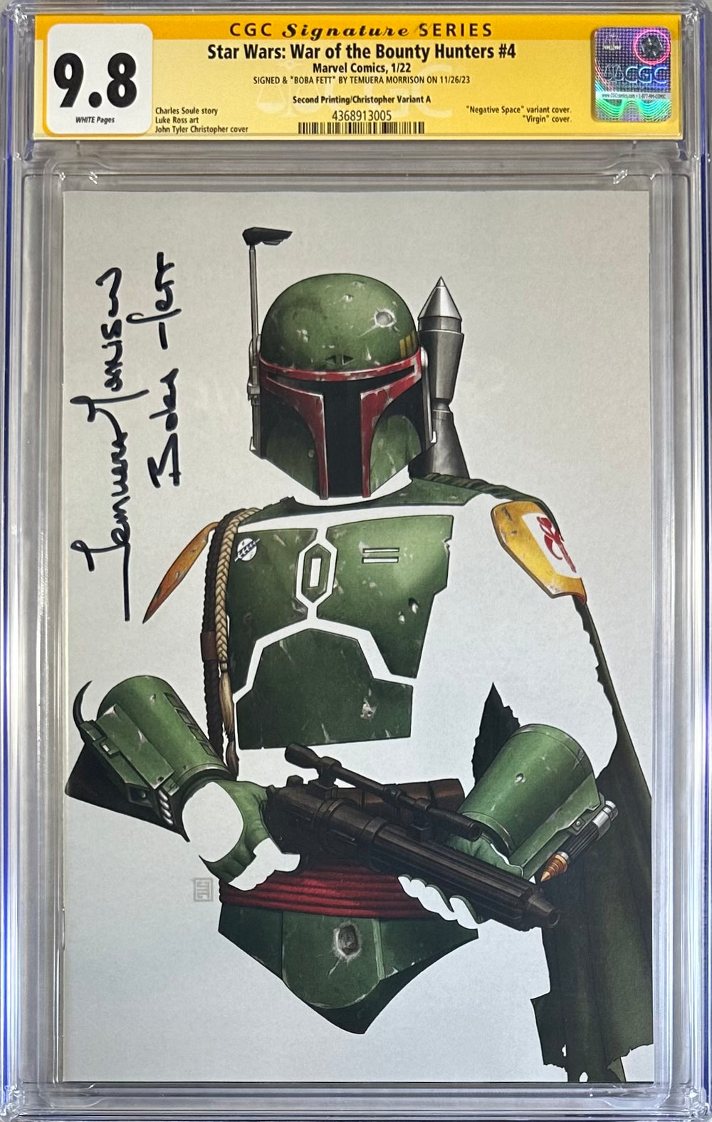 STAR WARS: WAR OF THE BOUNTY HUNTERS #4 SECOND PRINTING/CHRISTOPHER VARIANT COVER A CGC SS 9.8 SIGNED BY TEMUERA MORRISON