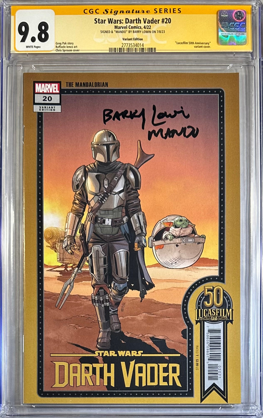 STAR WARS: DARTH VADER #20 VARIANT EDITION CGC SS 9.8 SIGNED BY BARRY LOWIN