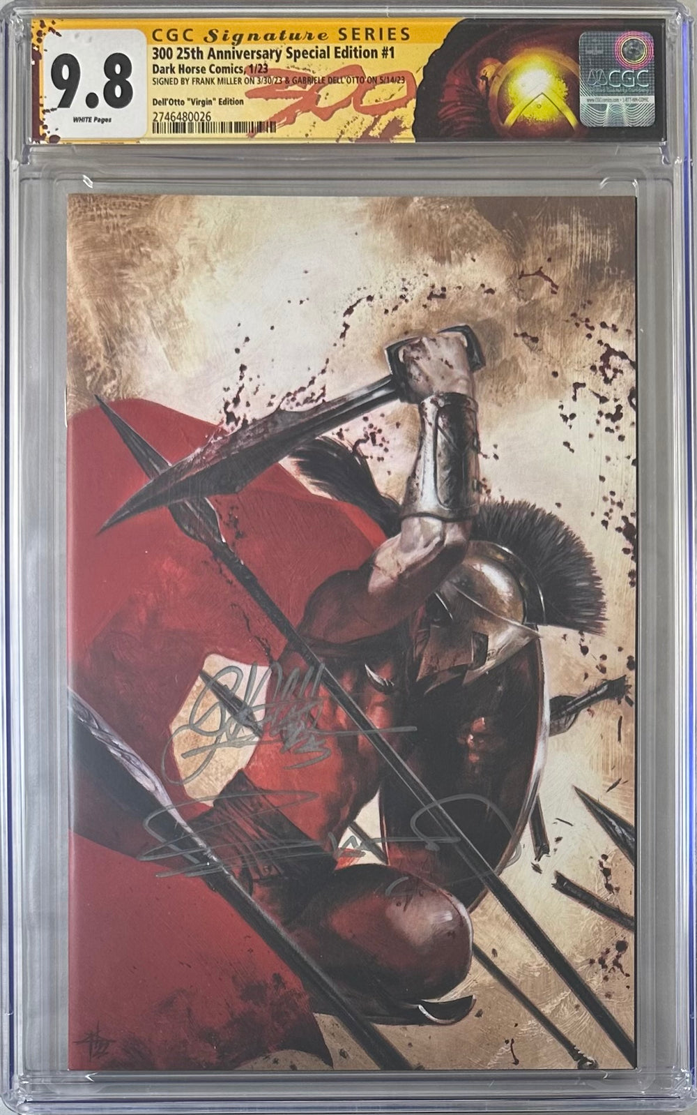 300 25TH ANNIVERSARY SPECIAL EDITION #1 DELL’OTTO “VIRGIN” EDITION CGC SS 9.8 SIGNED BY FRANK MILLER & GABRIELE DELL’OTTO